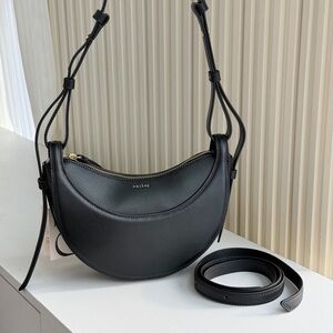 Polene Black Crescent Leather Shoulder Bag